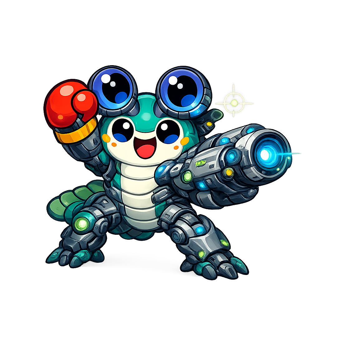 Peek in RE mode — the mascot suited up with a scanner cannon and targeting reticle for hunting through binaries